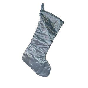 Silver Satin Christmas Stocking With Beaded Snowflake Embellishments